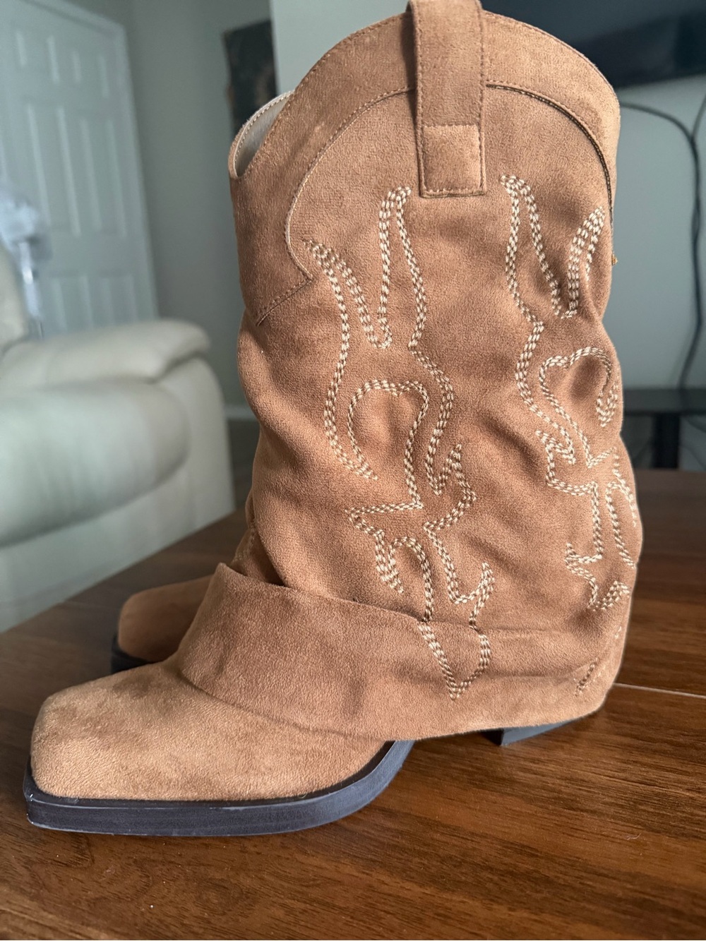 NOBO Tan Suede Western-Inspired Heeled Boots